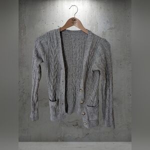 SHEIN Gray Cable Knit Cardigan Sweater